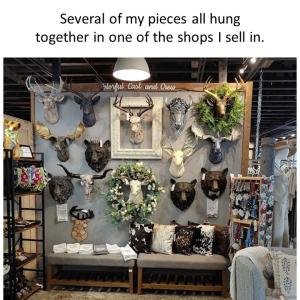 Faux Taxidermy Deer Head with bird, Stag Head Wall Mount