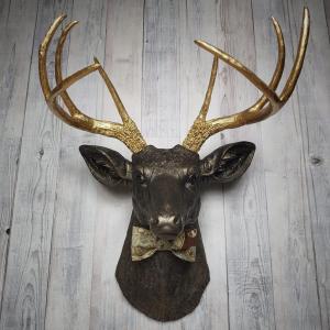 Faux Taxidermy Deer Head with Bow Tie, Faux Stag Head
