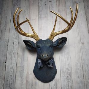 Faux Taxidermy Deer Head, Stag Head Wall Mount, Deer Head with Bow Tie