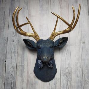 Faux Taxidermy Deer Head, Stag Head Wall Mount, Deer Head with Bow Tie