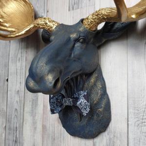 Faux Taxidermy Moose Head Wall Mount, Faux Moose Head with Bow Tie