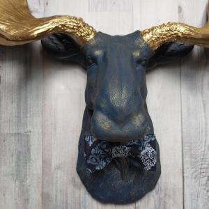 Faux Taxidermy Moose Head Wall Mount, Faux Moose Head with Bow Tie