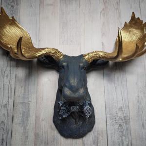 Faux Taxidermy Moose Head Wall Mount, Faux Moose Head with Bow Tie