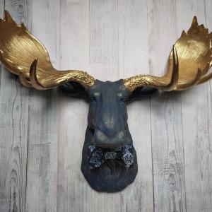 Faux Taxidermy Moose Head Wall Mount, Faux Moose Head with Bow Tie