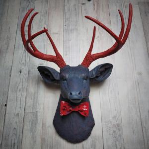 Faux Taxidermy Deer Head,  Stag Head Wall Mount, Deer Head with Bow Tie