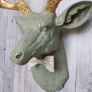 Faux Taxidermy Deer Head, Stag Head Wall Art, Deer Head with Bow Tie