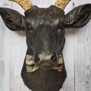 Faux Taxidermy Deer Head Wall Mount, Faux Stag Head, Deer Head with Bow Tie