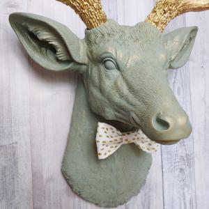 Faux Taxidermy Deer Head, Stag Head Wall Art, Deer Head with Bow Tie