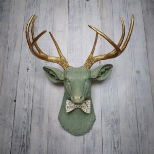 Faux Taxidermy Deer Head, Stag Head Wall Art, Deer Head with Bow Tie