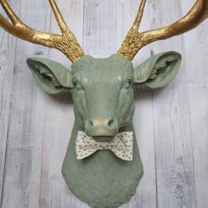 Faux Taxidermy Deer Head, Stag Head Wall Art, Deer Head with Bow Tie