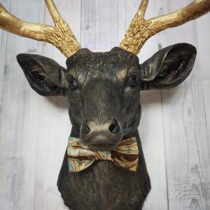 Faux Taxidermy Deer Head Wall Mount, Faux Stag Head, Deer Head with Bow Tie