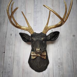 Faux Taxidermy Deer Head Wall Mount, Faux Stag Head, Deer Head with Bow Tie