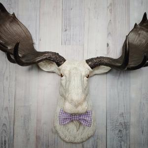 Faux Taxidermy Moose Head Wall Mount, Moose Head Wall Decor, Moose Head with Bow Tie