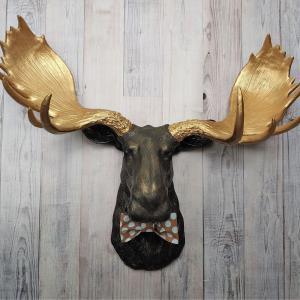 Faux Taxidermy Moose Head Wall Mount with Bow Tie