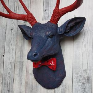 Faux Taxidermy Deer Head,  Stag Head Wall Mount, Deer Head with Bow Tie