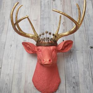 Faux Taxidermy Deer Head Wall Art, Faux Stag Head, Crowned Deer Head