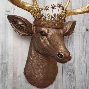 Faux Taxidermy Deer Head Wall Art, Faux Stag Head, Deer Head with Crown