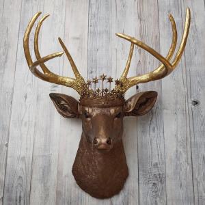 Faux Taxidermy Deer Head Wall Art, Faux Stag Head, Deer Head with Crown