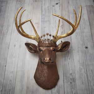 Faux Taxidermy Deer Head Wall Art, Faux Stag Head, Deer Head with Crown
