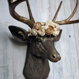 Faux Taxidermy Deer Head Wall Mount, Faux Stag Head, Floral Crowned Deer Head