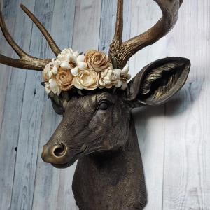 Faux Taxidermy Deer Head Wall Mount, Faux Stag Head, Floral Crowned Deer Head