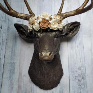 Faux Taxidermy Deer Head Wall Mount, Faux Stag Head, Floral Crowned Deer Head