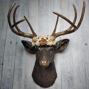 Faux Taxidermy Deer Head Wall Mount, Faux Stag Head, Floral Crowned Deer Head