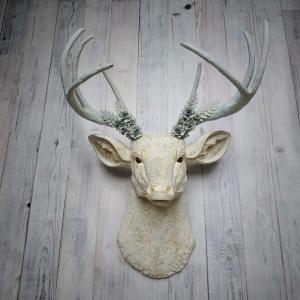 Faux Taxidermy Deer Head Wall Mount with Flowers, Faux Stag Head