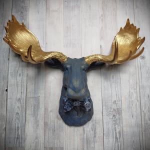 Faux Taxidermy Moose Head Wall Mount with Bow Tie
