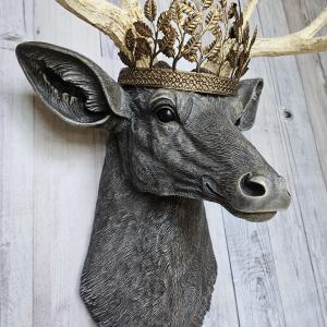 Faux Taxidermy Deer Head Wall Mount, Faux Stag Head with  Leaf Crown