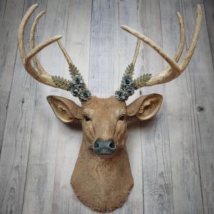 Faux Taxidermy Deer Head, Deer Head with Metal Floral Work