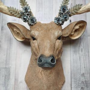 Faux Taxidermy Deer Head, Deer Head with Metal Floral Work
