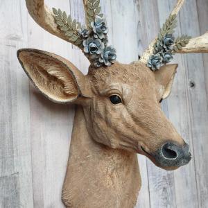 Faux Taxidermy Deer Head, Deer Head with Metal Floral Work