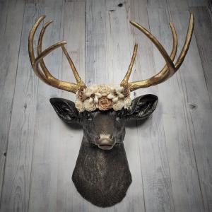 Faux Taxidermy Deer Head Wall Mount with Floral Crown, Stag Head Wall Mount