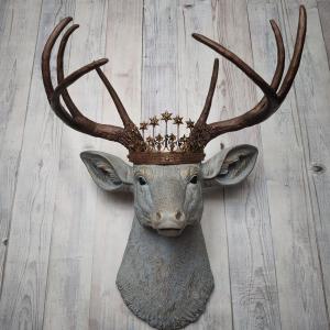 Faux Taxidermy Deer Head Wall Art, Faux Stag Head, Deer Head with Crown