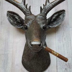 Faux Taxidermy Deer Head Wall Mount, Faux Taxidermy Stag Head with Cigar