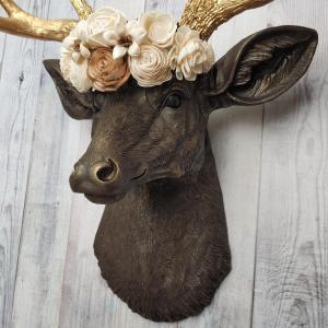 Faux Taxidermy Deer Head Wall Mount, Faux Stag Head, Floral Crowned Deer Head