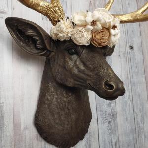 Faux Taxidermy Deer Head Wall Mount, Faux Stag Head, Floral Crowned Deer Head