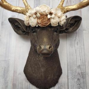 Faux Taxidermy Deer Head Wall Mount, Faux Stag Head, Floral Crowned Deer Head