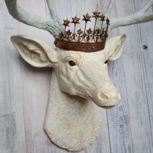 Faux Taxidermy Deer Head Wall Art, Faux Stag Head with Crown