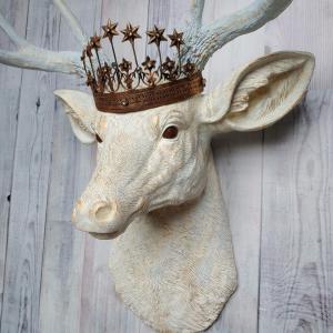 Faux Taxidermy Deer Head Wall Art, Faux Stag Head with Crown