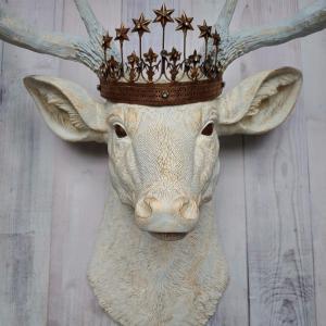 Faux Taxidermy Deer Head Wall Art, Faux Stag Head with Crown