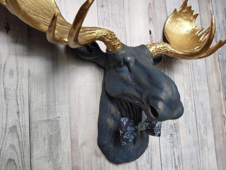Faux Taxidermy Moose Head Wall Mount, Faux Moose Head with Bow Tie