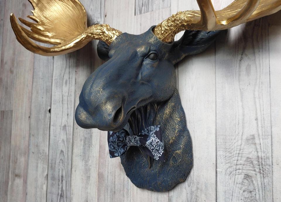 Faux Taxidermy Moose Head Wall Mount, Faux Moose Head with Bow Tie