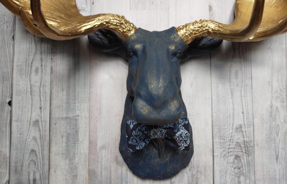 Faux Taxidermy Moose Head Wall Mount, Faux Moose Head with Bow Tie