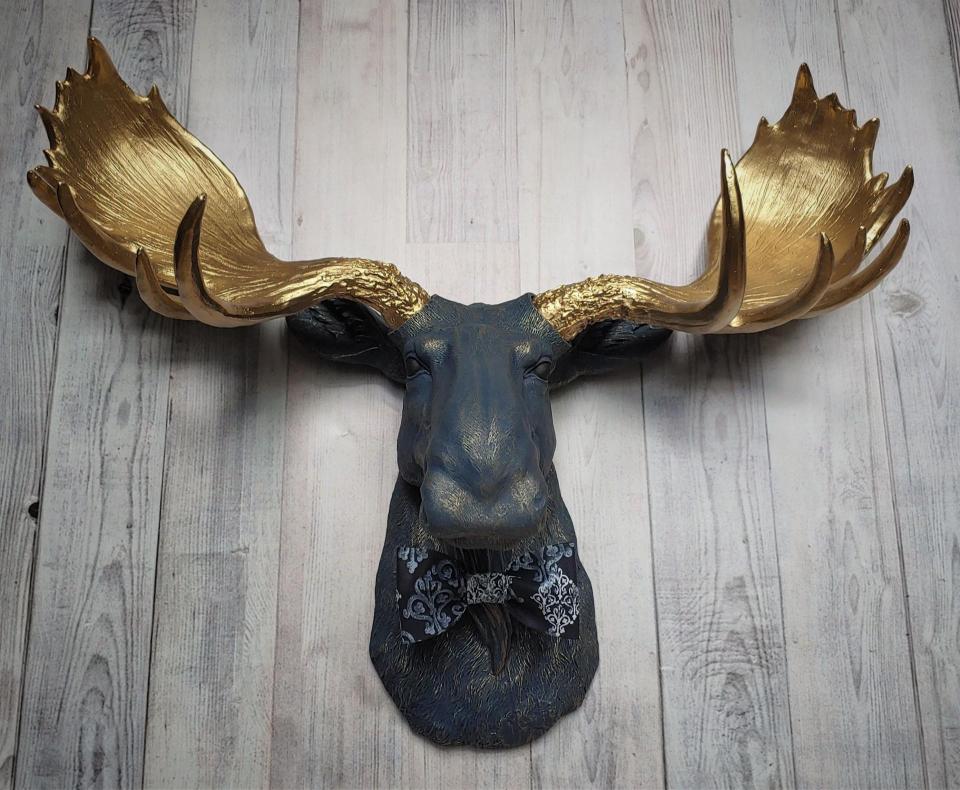 Faux Taxidermy Moose Head Wall Mount, Faux Moose Head with Bow Tie