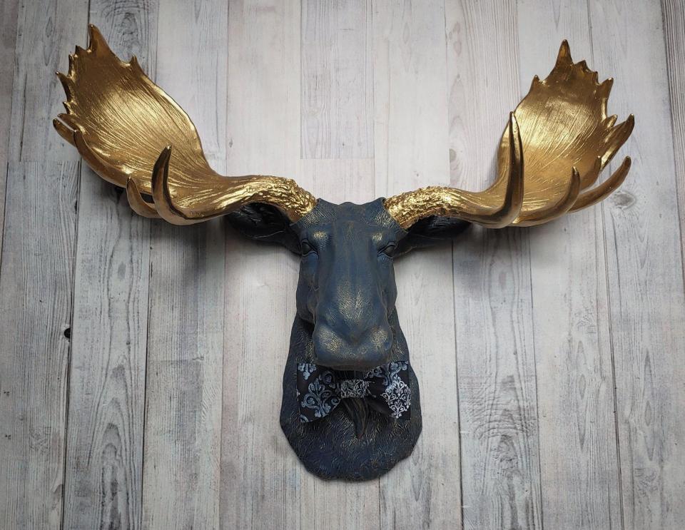 Faux Taxidermy Moose Head Wall Mount, Faux Moose Head with Bow Tie