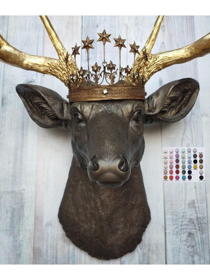 Faux Taxidermy Deer Head Wall Art, Faux Stag Head, Crowned Deer Head