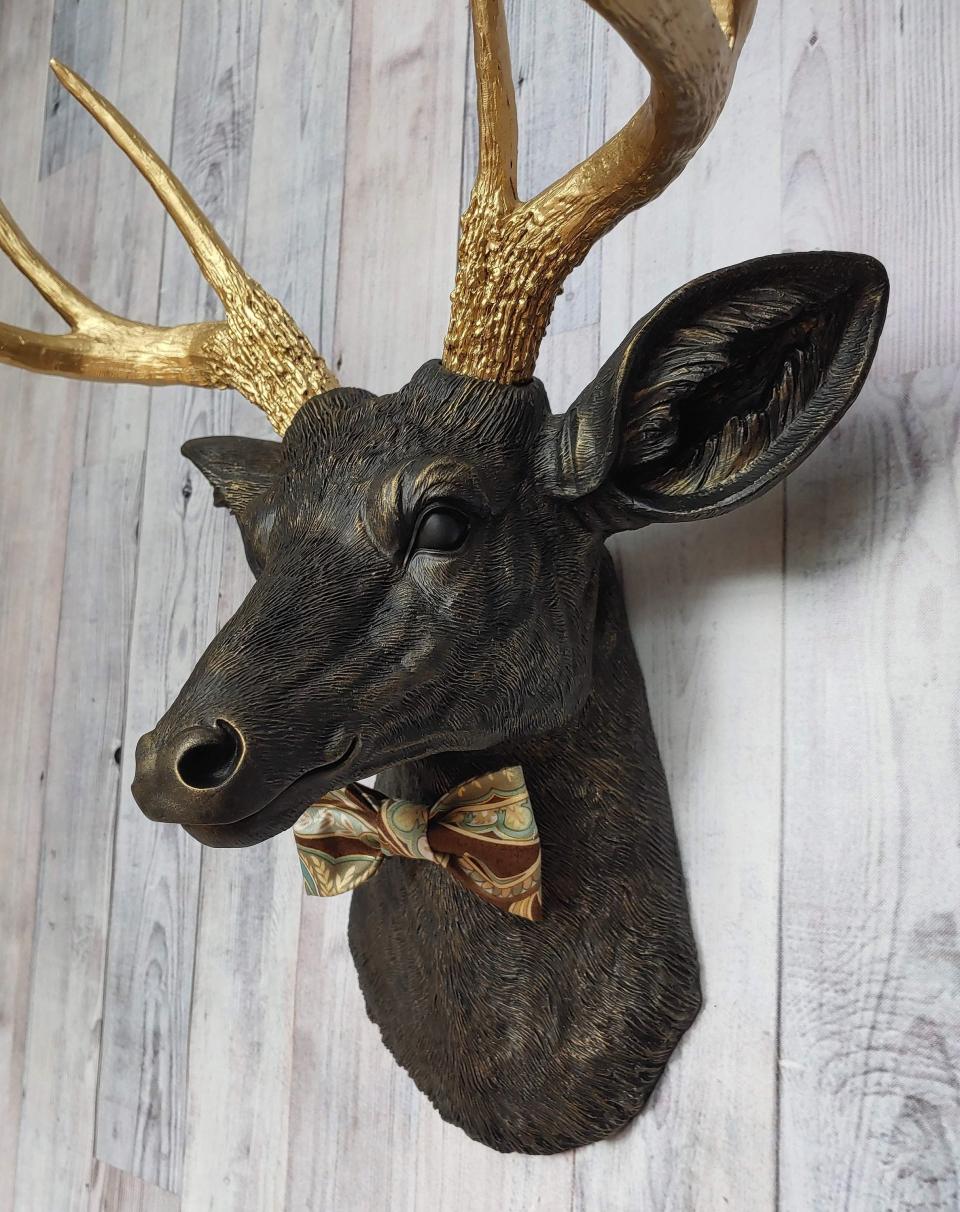Faux Taxidermy Deer Head Wall Mount, Faux Stag Head, Deer Head with Bow Tie