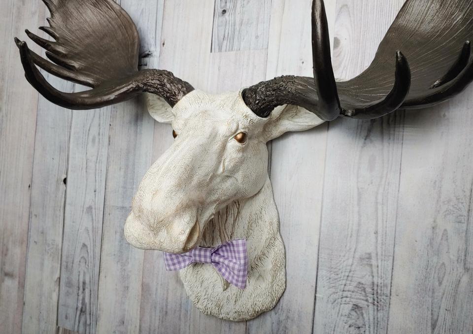 Faux Taxidermy Moose Head Wall Mount, Moose Head Wall Decor, Moose Head with Bow Tie